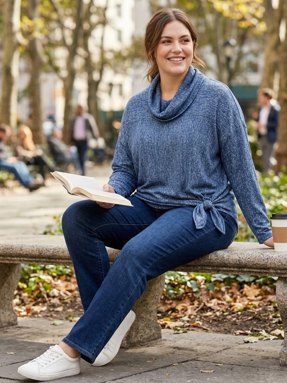 New Directions Blue Cowl Neck Sweater